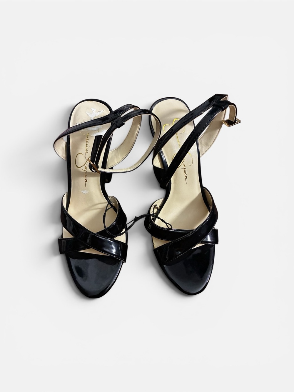 Jessica Simpson Black Patent Strappy Ankle-Heel Sandals